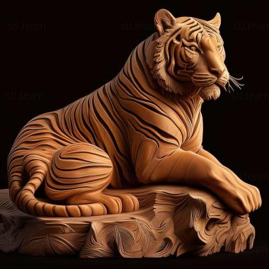 3D model tiger on carved (STL)